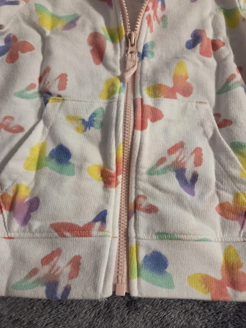 Cat & Jack White Girls' Hooded Zip Sweatshirt with Rainbow Butterfly Print